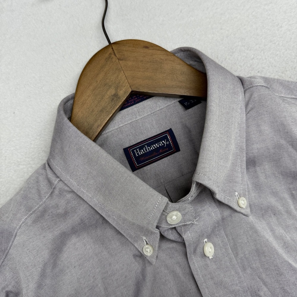 Vintage Hathaway Button Down Shirt Mens 15-33 medium Gray Supima Oxford OCBD